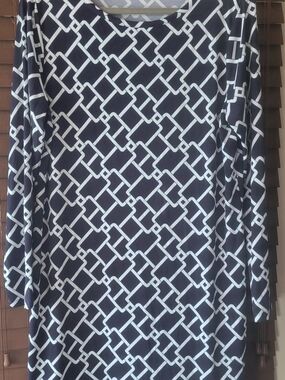 MICHAEL Michael Kors Midi Dress 3/4 Sleeve Blue & White with Teal Accents